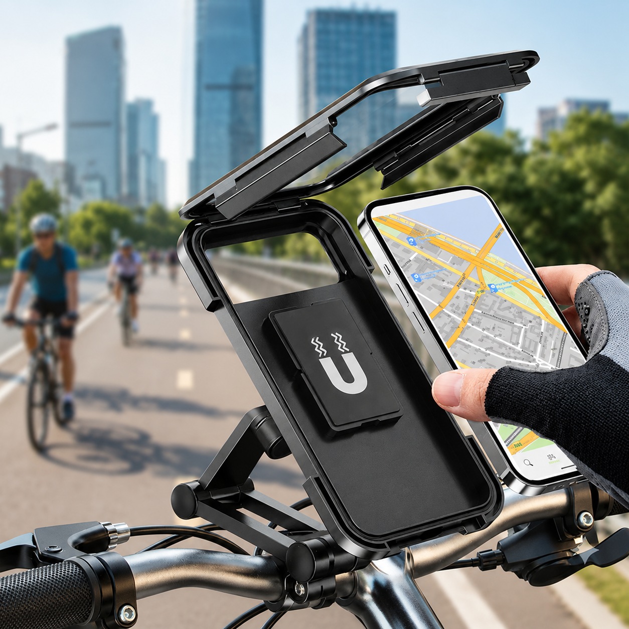 Suport Telefon Bicicleta idealSTORE Impermeabil cu Rotire 360 si Fixare pe Ghidon