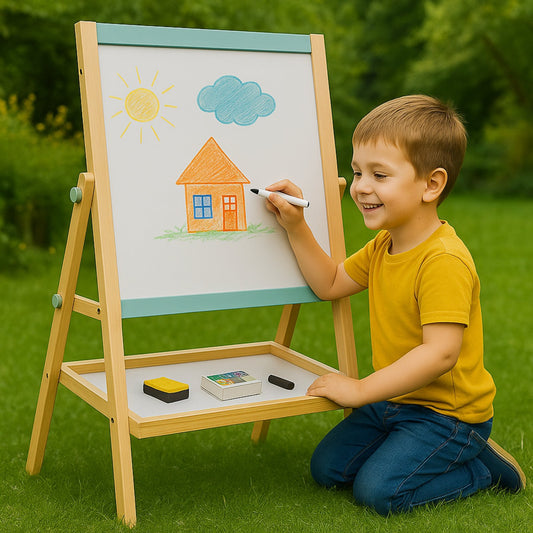 Tabla educativa 2in1 din lemn IdealStore cu fata magnetica si creta