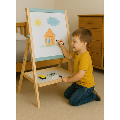 Tabla educativa 2in1 din lemn IdealStore cu fata magnetica si creta