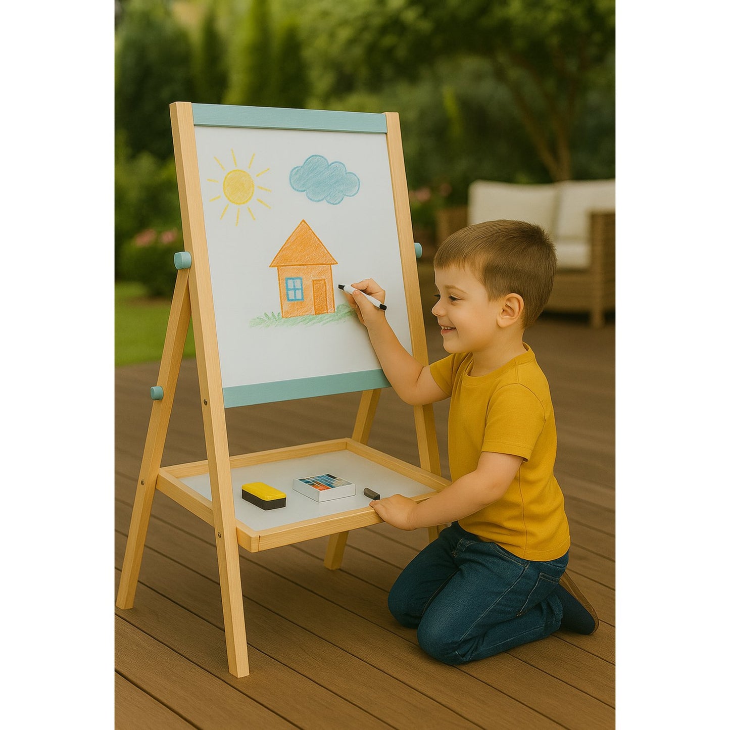 Tabla educativa 2in1 din lemn IdealStore cu fata magnetica si creta