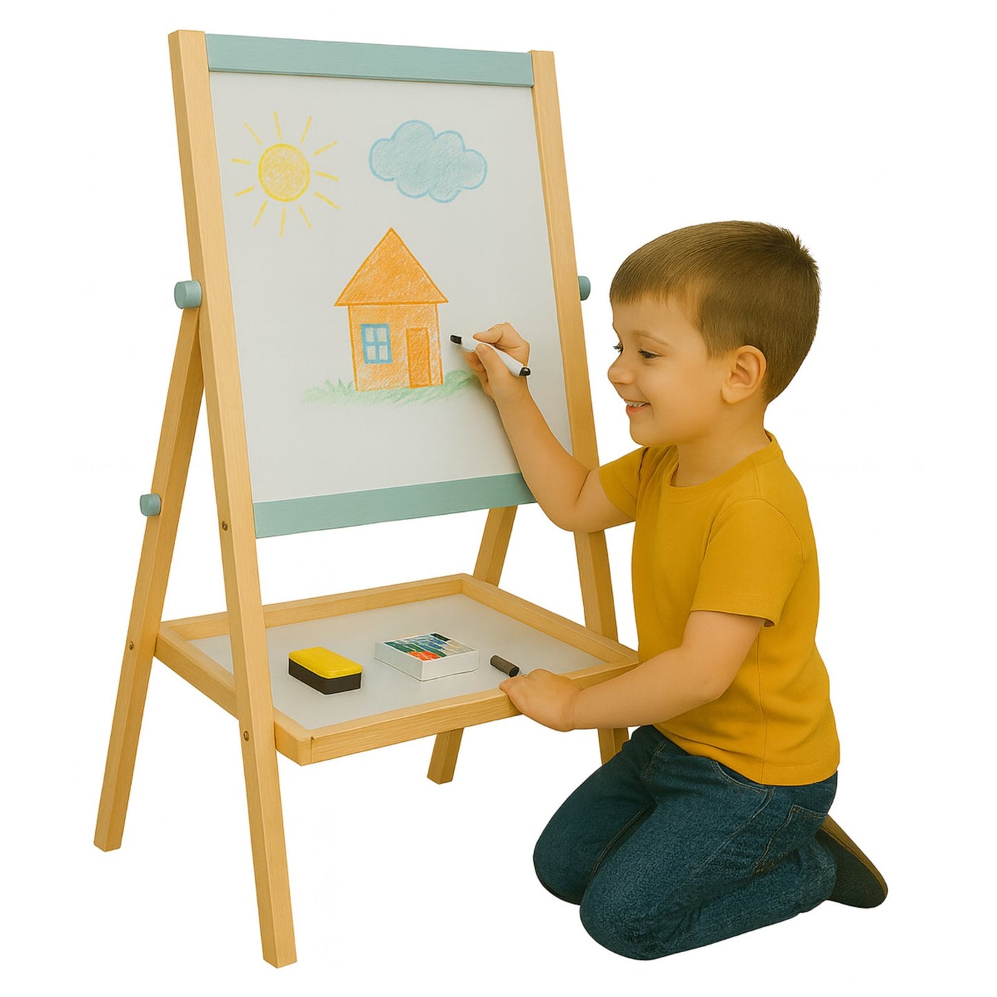 Tabla educativa 2in1 din lemn IdealStore cu fata magnetica si creta