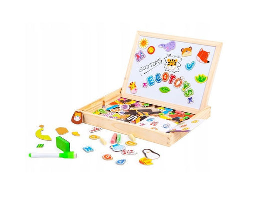 Tablita Magnetica Educationala cu 2 fete idealSTORE, Dimensiuni 30 x 23 x 22 cm, Setul include 176 de elemente numere, litere, imagini ce stimuleaza creativitatea si imaginatia, Dezvolta capacitatea cognitiva