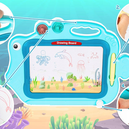 Tablita magnetica copii Funny Fish cu stampile si suprafata de desen