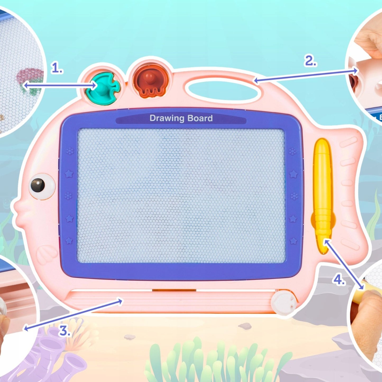 Tablita magnetica Funny Fish IdealStore cu 4 campuri colorate