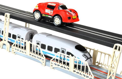 Circuit Electric 2in1 , FAST TGV, 115 Piese, pista dubla, 2 telecomenzi, cu masinuta si trenulet electrice