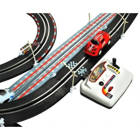 Circuit Electric 2in1 , FAST TGV, 115 Piese, pista dubla, 2 telecomenzi, cu masinuta si trenulet electrice