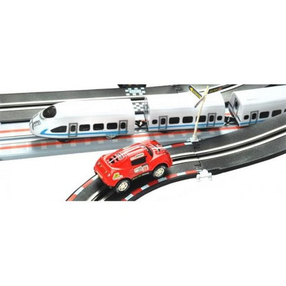 Circuit Electric 2in1 , FAST TGV, 115 Piese, pista dubla, 2 telecomenzi, cu masinuta si trenulet electrice