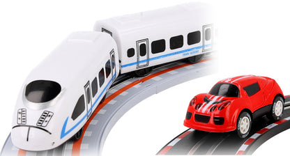 Circuit Electric 2in1 , FAST TGV, 115 Piese, pista dubla, 2 telecomenzi, cu masinuta si trenulet electrice