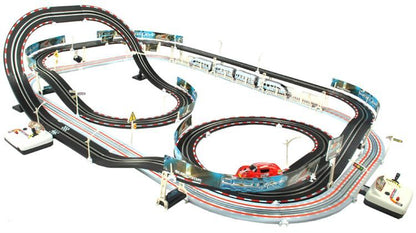 Circuit Electric 2in1 , FAST TGV, 115 Piese, pista dubla, 2 telecomenzi, cu masinuta si trenulet electrice