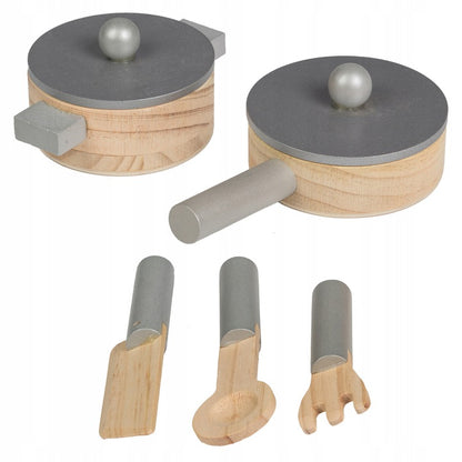 Bucatarie din lemn pentru copii cu accesorii Ecotoys