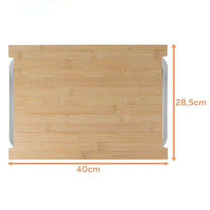 Tocator din Bambus Natural cu Recipiente Integrate si Sertare Culisante din Otel Inoxidabil 40x28.5 cm IdealStore