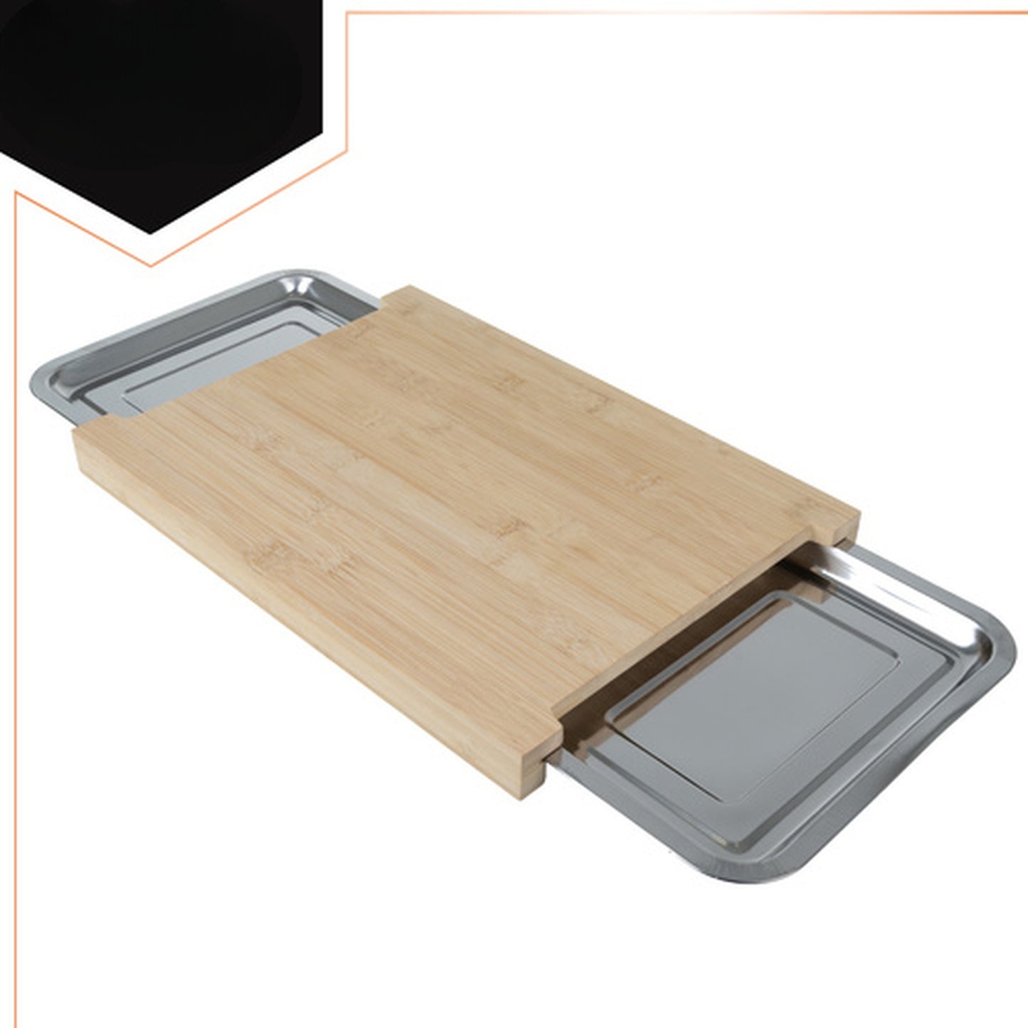Tocator din Bambus Natural cu Recipiente Integrate si Sertare Culisante din Otel Inoxidabil 40x28.5 cm IdealStore