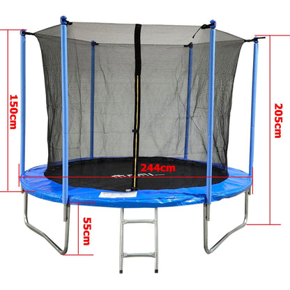Trambulina copii idealSTORE, Diametru 245 cm, Fabricata din Otel, 42 de arcuri, Sarcina 150 de Kg, Scara de Acces