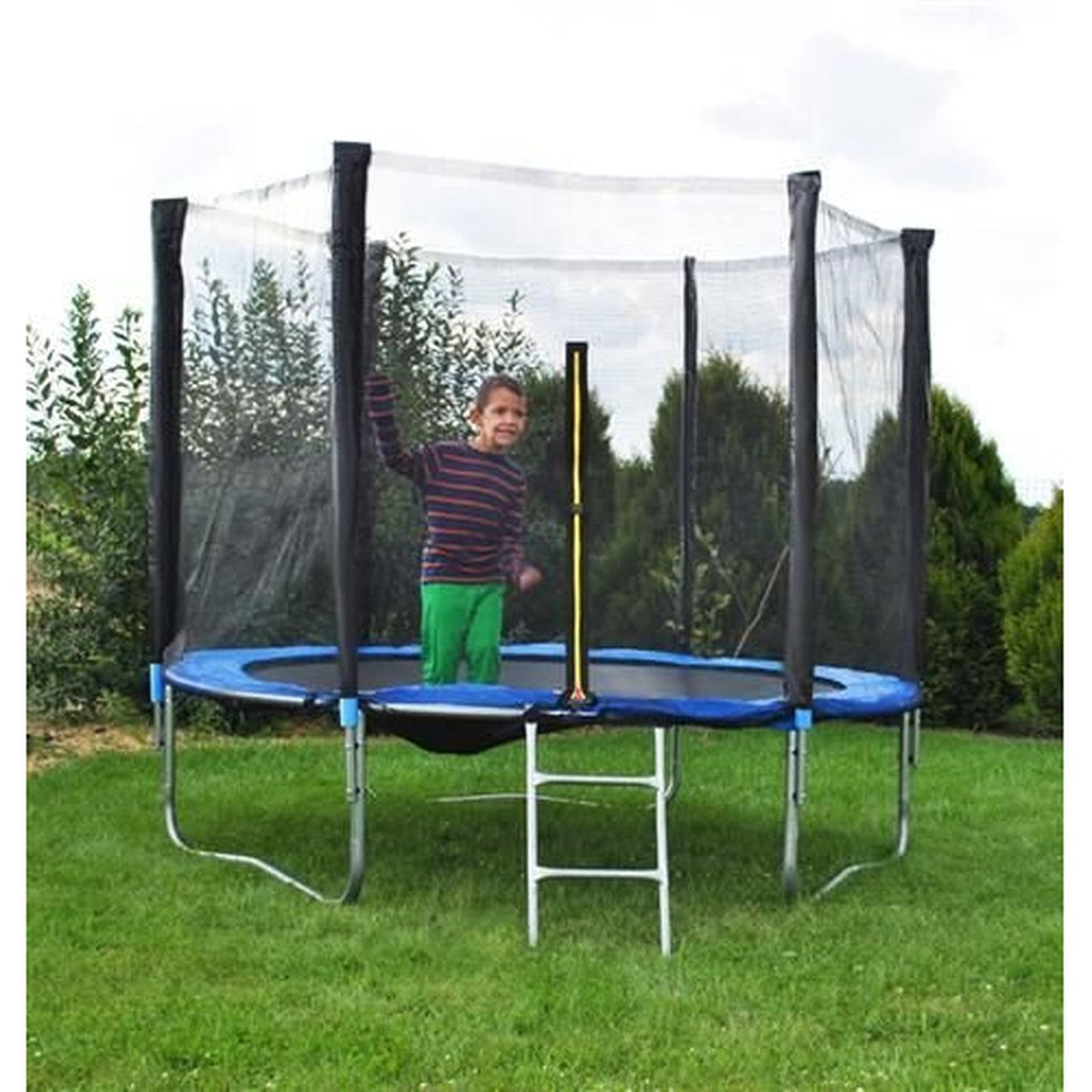 Trambulina copii idealSTORE, Diametru 183 cm, Fabricata din Otel, 42 de arcuri, Sarcina 150 de Kg, Scara de Acces