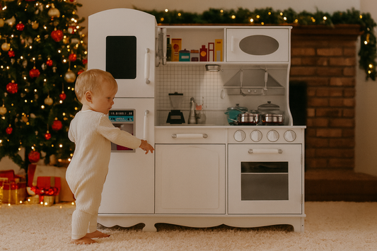 Bucatarie din lemn premium idealSTORE Chef's Max Cook, Dimensiuni 98 x 92.5 x 30 cm, Iluminare LED, Echipata complet, Include elemente mobile, Accesorizata cu ustensile specifice, Creste abilitatile manuale si de actorie