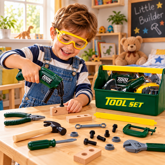 Trusa de scule idealStore BricoBest, cu Bormasina, Patent, Ciocan, Chei si multe accesorii, Dezvolta Creativitatea, Coordonarea si Imaginatia, culoare Verde