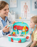 Trusa medicala copii Lovely Baby cu 12 accesorii, stetoscop, penseta, lupa, geanta transport