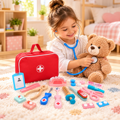 Cutie trusa de doctor , Dentist , lemn , multicolor