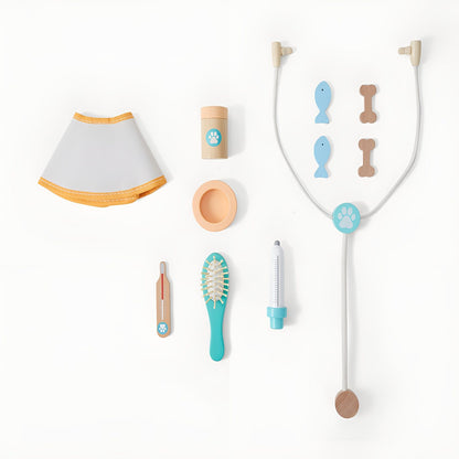 Trusa medicala copii Micul Veterinar din lemn cu 11 accesorii