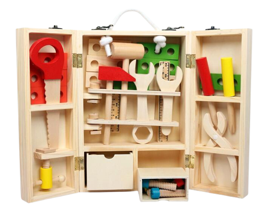 Trusa de scule din lemn cu 40 de accesorii, dimensiuni trusa 30 x 20 cm