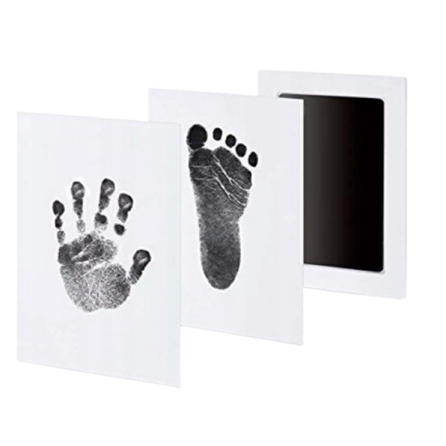 Set Tusuri Pentru Amprente, 10x10x0.5 cm, Tus Negru, Sigur Pentru Pielea Copilului, Amprenta Unica A Mainii Sau Piciorului, Include 2 Foi De Hartie Lucioasa, Negre
