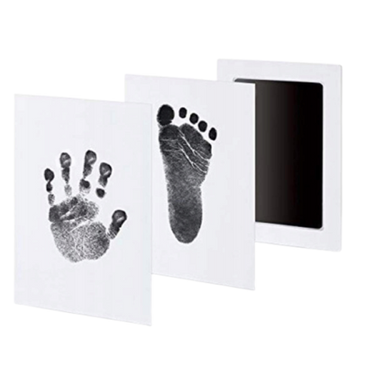 Set Tusuri Pentru Amprente, 10x10x0.5 cm, Tus Negru, Sigur Pentru Pielea Copilului, Amprenta Unica A Mainii Sau Piciorului, Include 2 Foi De Hartie Lucioasa, Negre