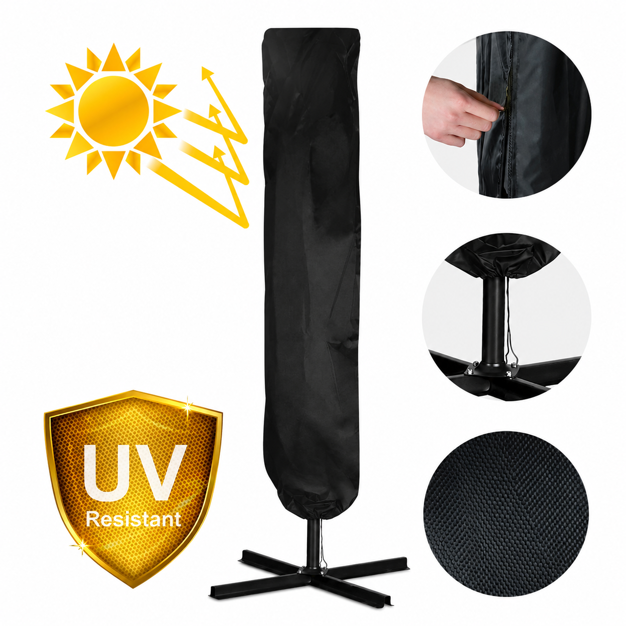 Umbrela de Gradina Pliabila 420 cm cu Rotire 360°, Protectie UV si Husa Inclusa