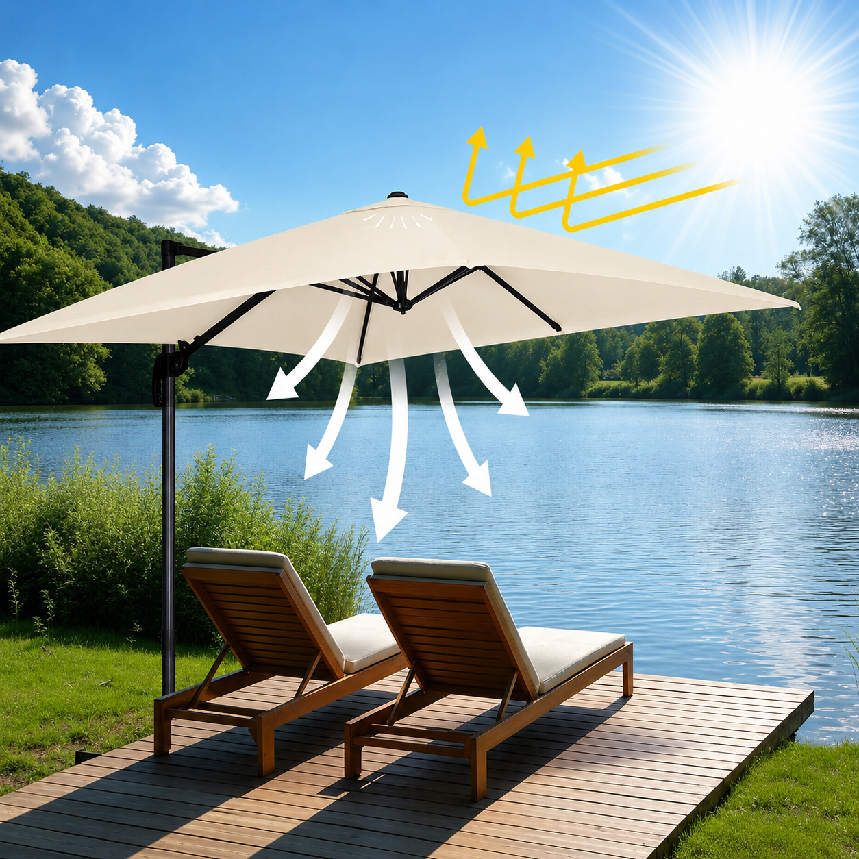 Umbrela de Gradina Pliabila 420 cm cu Rotire 360°, Protectie UV si Husa Inclusa