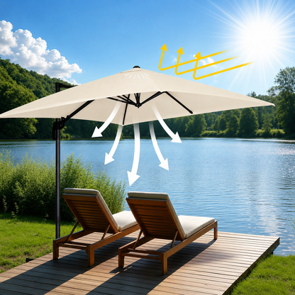 Umbrela de Gradina Pliabila 420 cm cu Rotire 360°, Protectie UV si Husa Inclusa