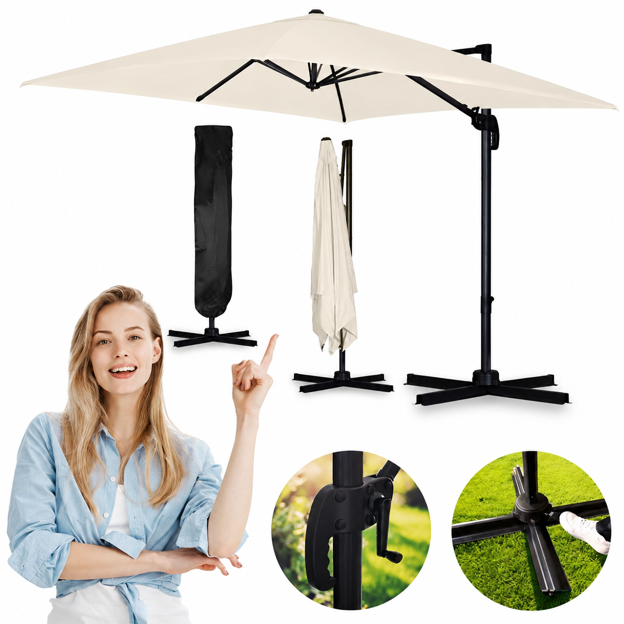 Umbrela de Gradina Pliabila 420 cm cu Rotire 360°, Protectie UV si Husa Inclusa