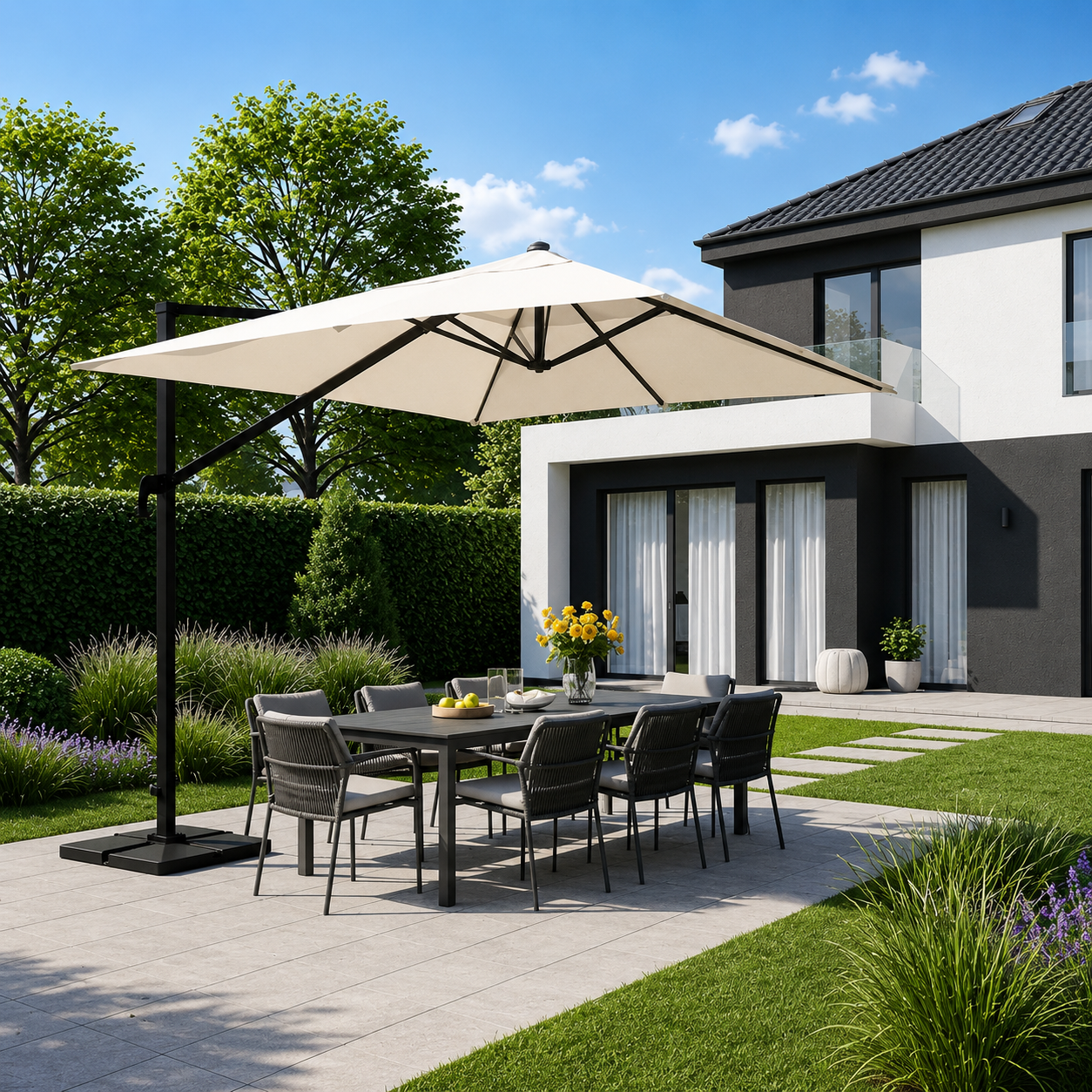 Umbrela de Gradina Pliabila 420 cm cu Rotire 360°, Protectie UV si Husa Inclusa