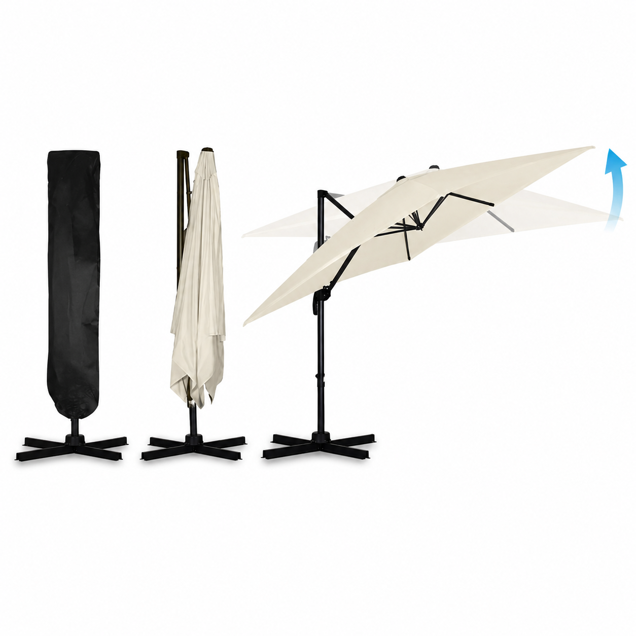 Umbrela de Gradina Pliabila 420 cm cu Rotire 360°, Protectie UV si Husa Inclusa