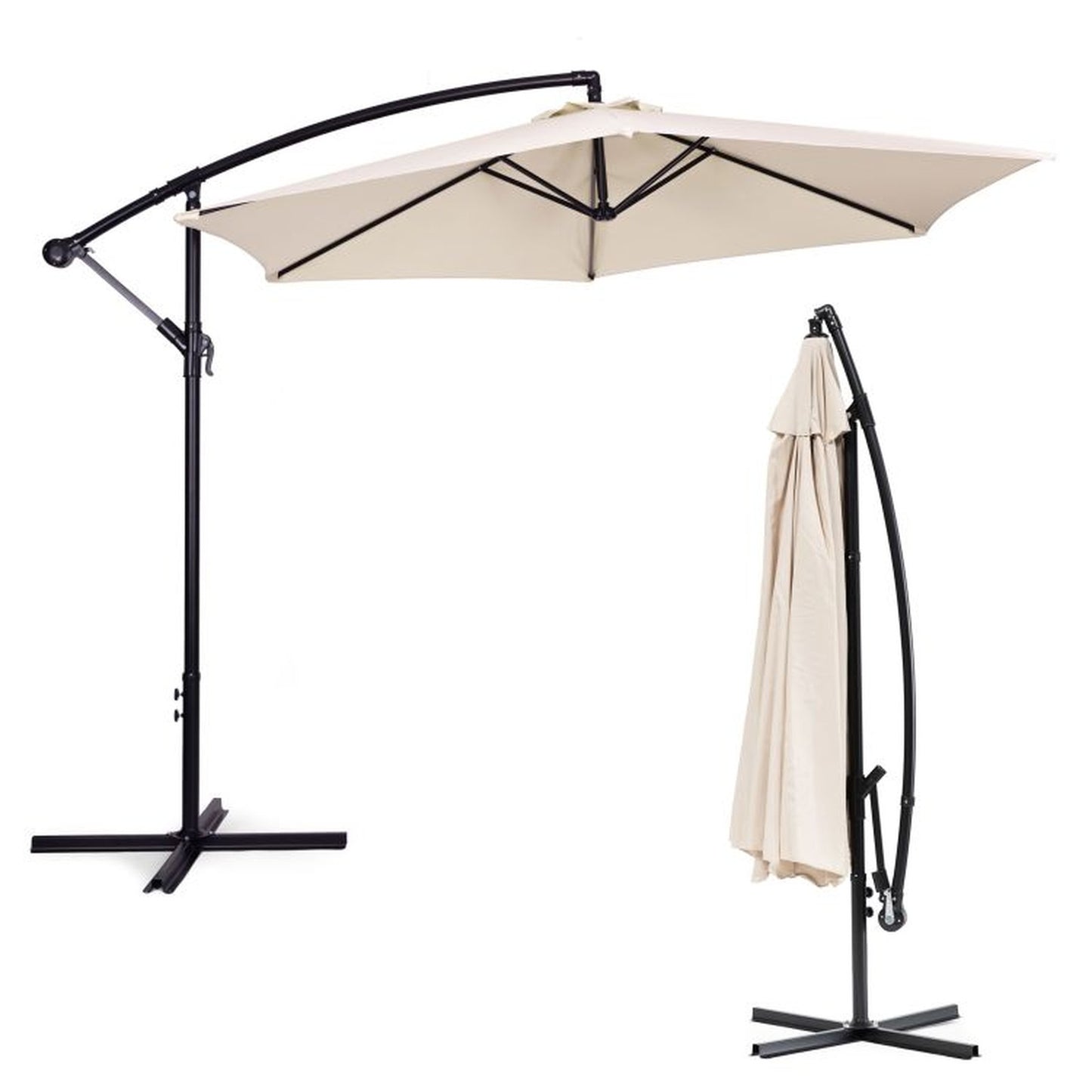 Umbrela de Gradina idealSTORE BeigeGarden, Deschidere 300 cm, Pliabila, Cadru Solid, Rezistenta Sporita (UV50+)
