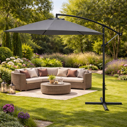 Umbrela de Gradina idealSTORE GreyGarden, Deschidere 300 cm, Pliabila, Cadru Solid, Rezistenta Sporita (UV50+)