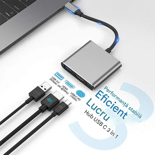 ADAPTOR USB TYPE C MULTIPORT 3 IN 1 IDEALSTORE HDMI 4K USB 3.0 PD 100W