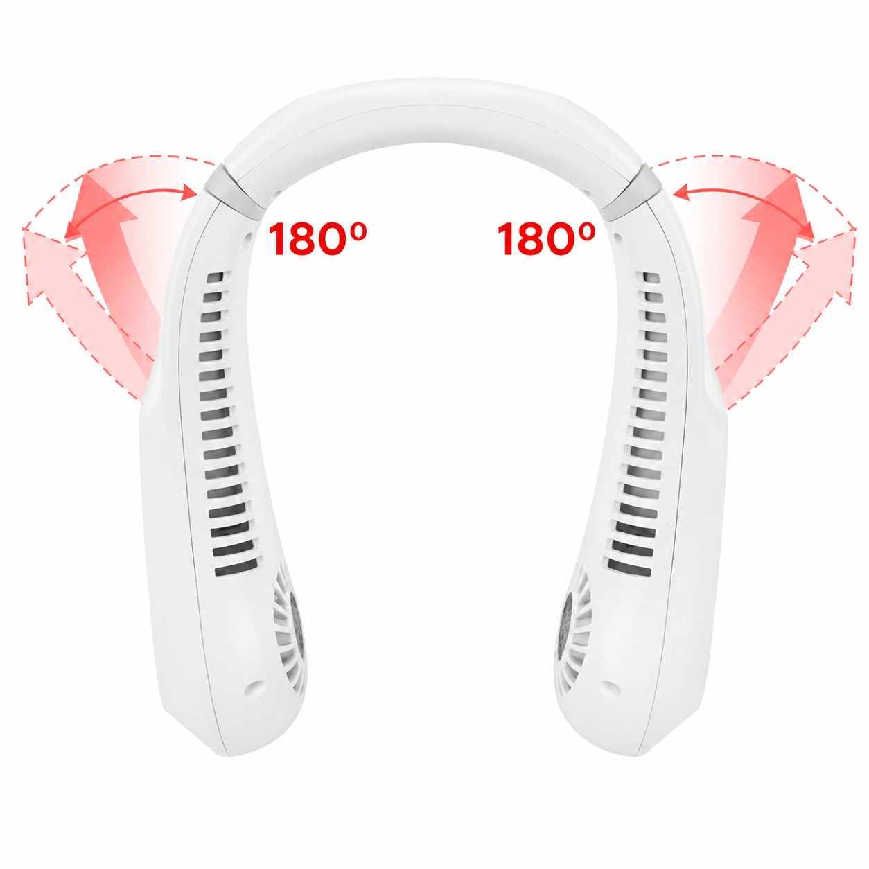 Ventilator Portabil pentru Gat IdealStore, Flux Aer 360°, 5 Trepte Viteza, Afisaj LED, USB-C, Reincarcabil, Alb