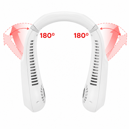 Ventilator Portabil pentru Gat IdealStore, Flux Aer 360°, 5 Trepte Viteza, Afisaj LED, USB-C, Reincarcabil, Alb