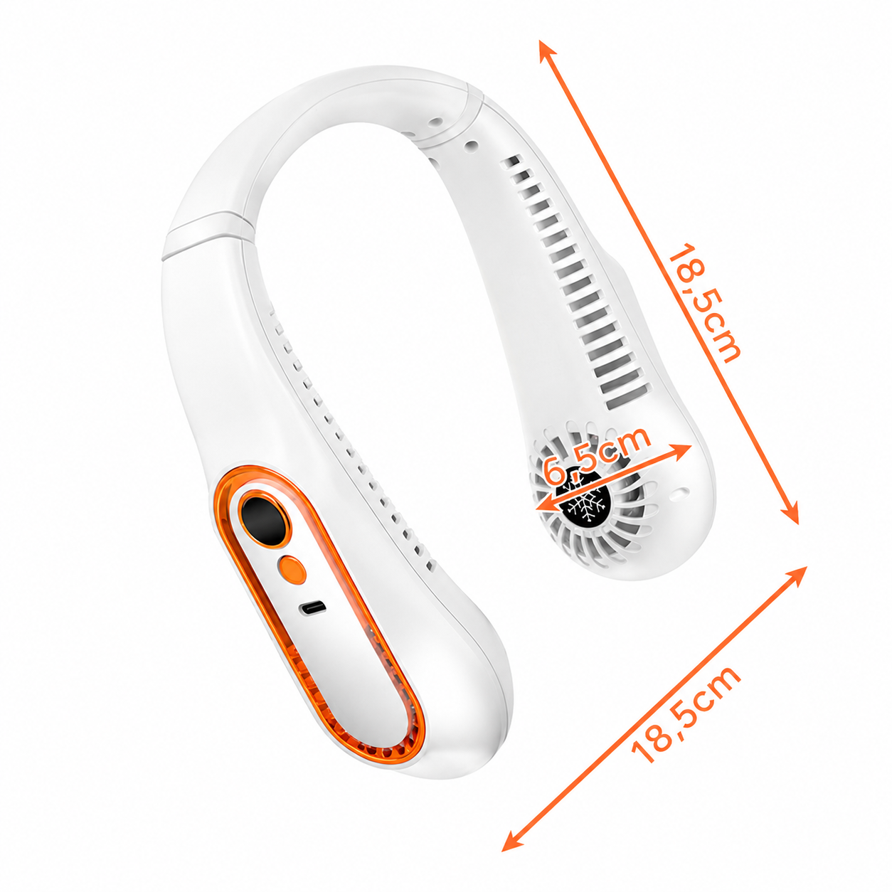 Ventilator Portabil pentru Gat IdealStore, Flux Aer 360°, 5 Trepte Viteza, Afisaj LED, USB-C, Reincarcabil, Alb