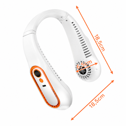 Ventilator Portabil pentru Gat IdealStore, Flux Aer 360°, 5 Trepte Viteza, Afisaj LED, USB-C, Reincarcabil, Alb