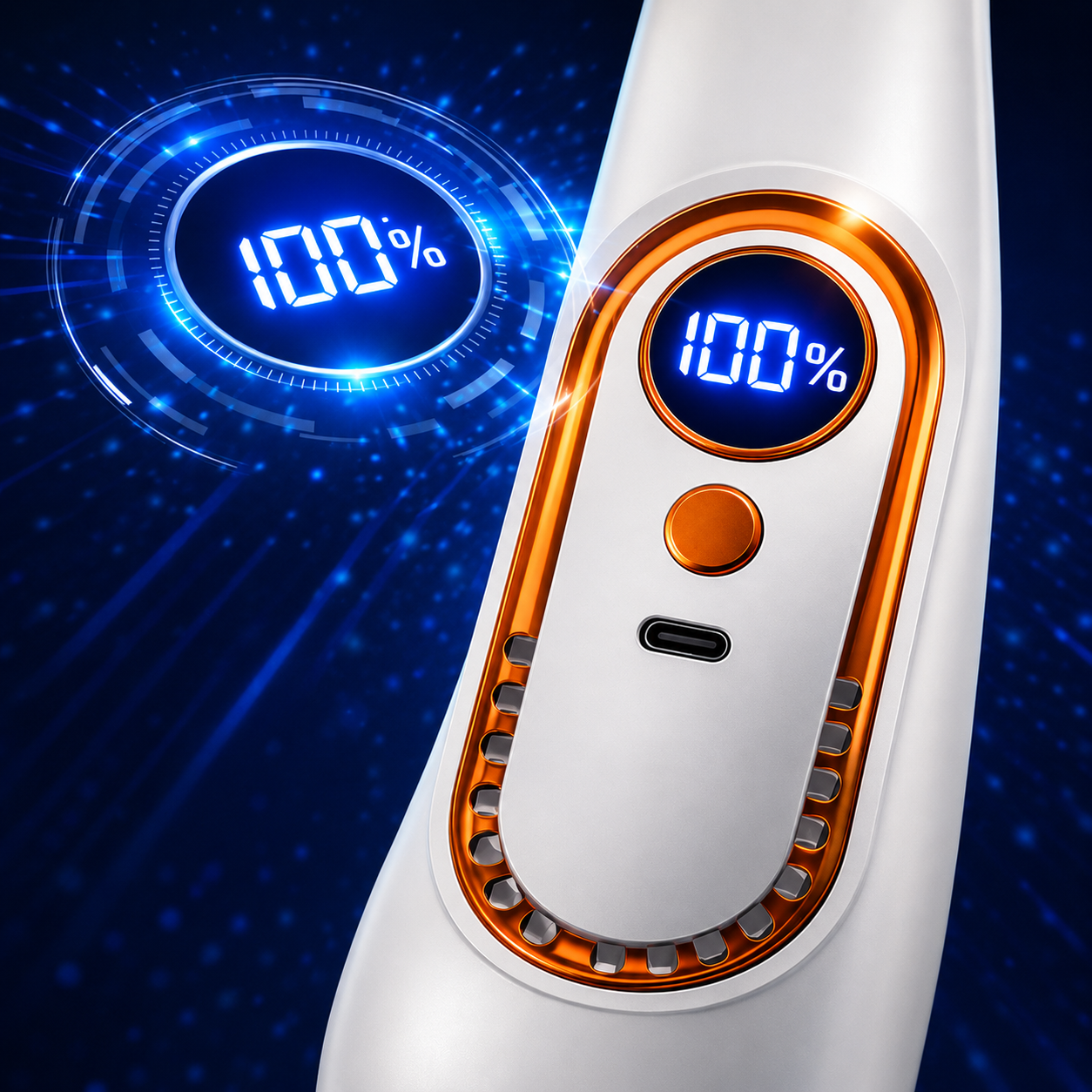 Ventilator Portabil pentru Gat IdealStore, Flux Aer 360°, 5 Trepte Viteza, Afisaj LED, USB-C, Reincarcabil, Alb