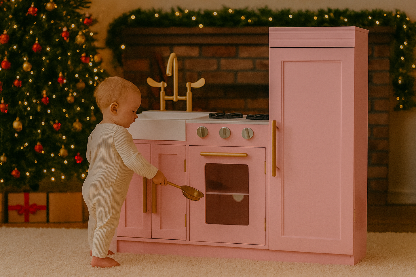 Bucatarie din lemn Hello Kitty idealSTORE, Dimensiuni 84 x 30 x 91 cm, Material MDF, Cu lumini LED, Ideala pentru un inceput in domeniul culinar, Chiuveta detasabila, Aragaz si Cuptor, Dezvolta imaginatia, Culoare Roz