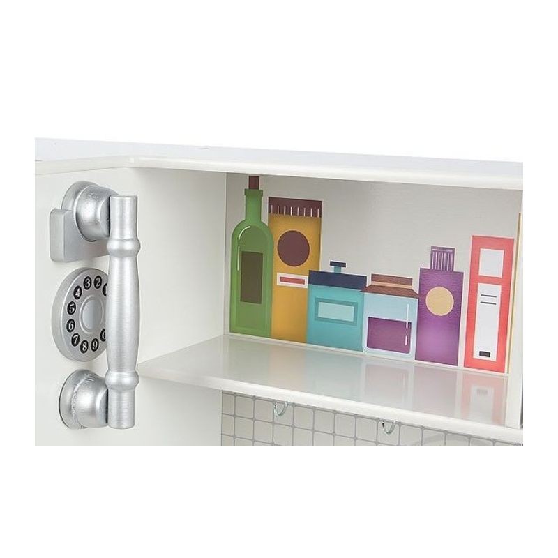 Bucatarie copii PROCART, lemn MDF alb, cuptor, frigider, chiuveta, set ustensile si cratite gatit, 91x102.5x30 cm