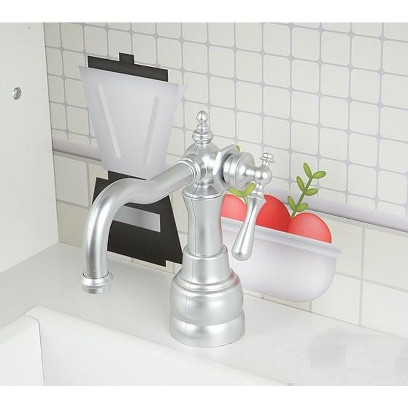 Bucatarie copii PROCART, lemn MDF alb, cuptor, frigider, chiuveta, set ustensile si cratite gatit, 91x102.5x30 cm