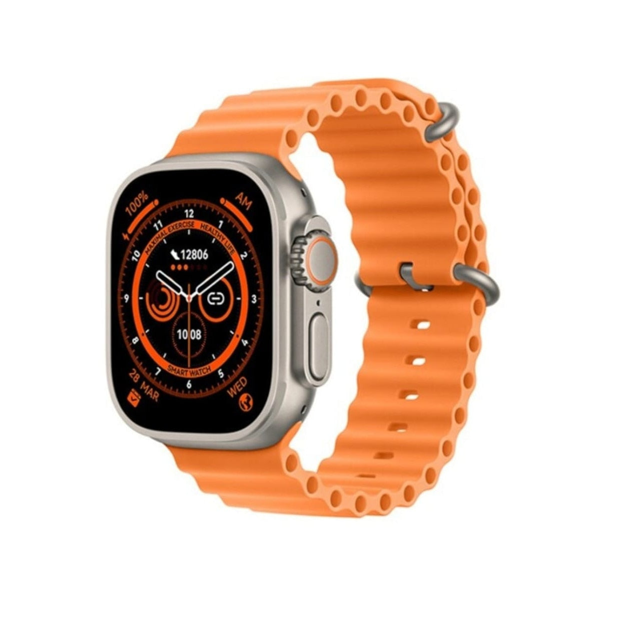 Ceas Smartwatch Watch 8 Ultra, Notificari Apeluri/Sms/Social Media, Monitorizare activitati fizice, somn, ritm cardiac, pedometru, player muzica, porctocaliu silicon