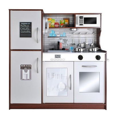 Bucatarie din lemn ecologic, Cu lumini si sunete, Complet utilata cu accesorii moderne, 80x80.5 cm, Alb-Maro