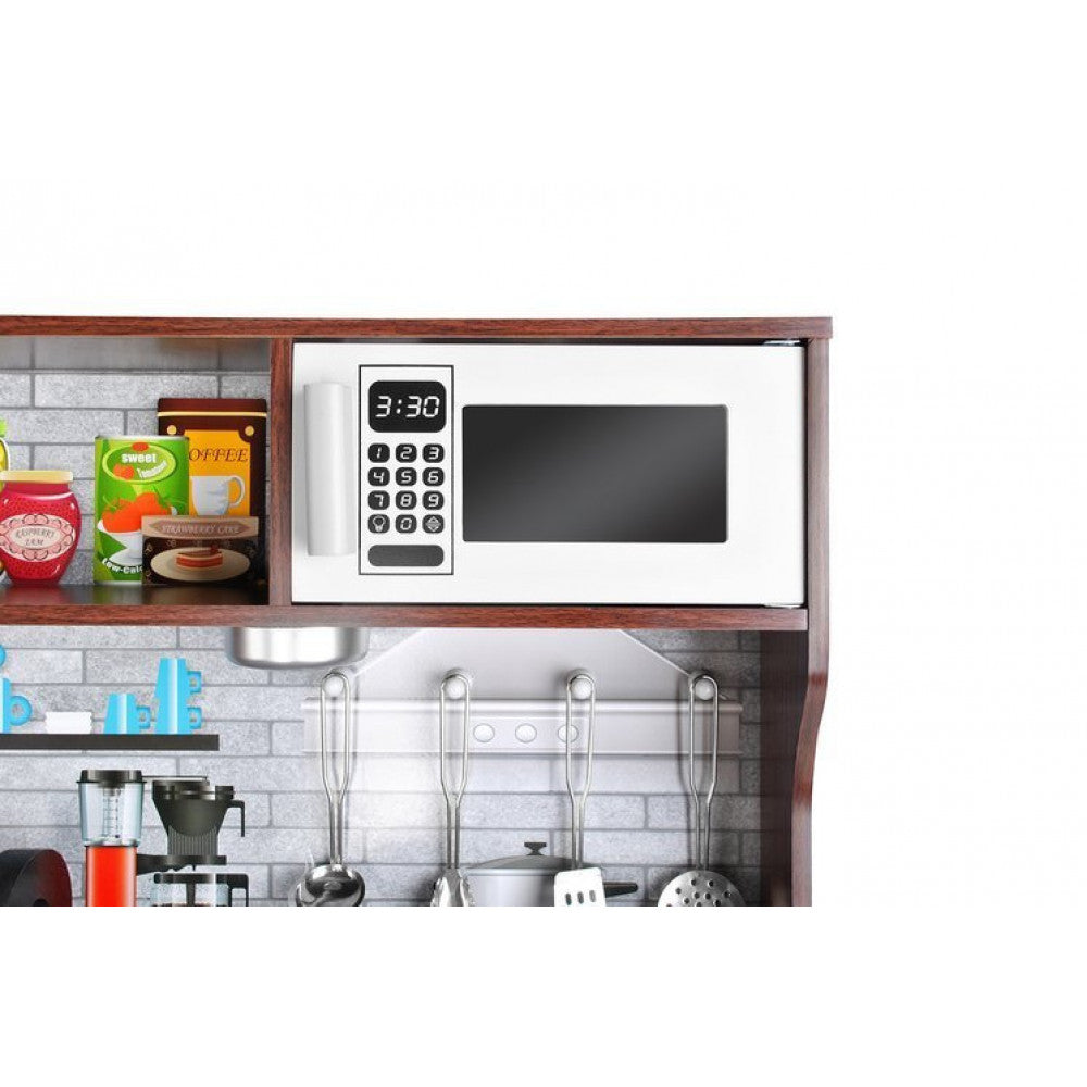 Bucatarie din lemn ecologic, Cu lumini si sunete, Complet utilata cu accesorii moderne, 80x80.5 cm, Alb-Maro