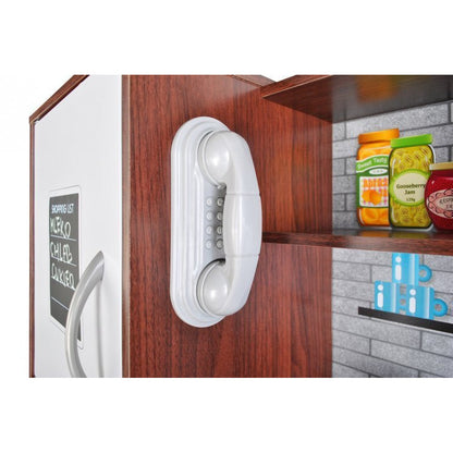 Bucatarie din lemn ecologic, Cu lumini si sunete, Complet utilata cu accesorii moderne, 80x80.5 cm, Alb-Maro