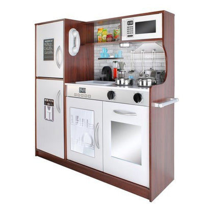 Bucatarie din lemn ecologic, Cu lumini si sunete, Complet utilata cu accesorii moderne, 80x80.5 cm, Alb-Maro