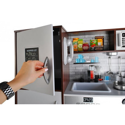 Bucatarie din lemn ecologic, Cu lumini si sunete, Complet utilata cu accesorii moderne, 80x80.5 cm, Alb-Maro