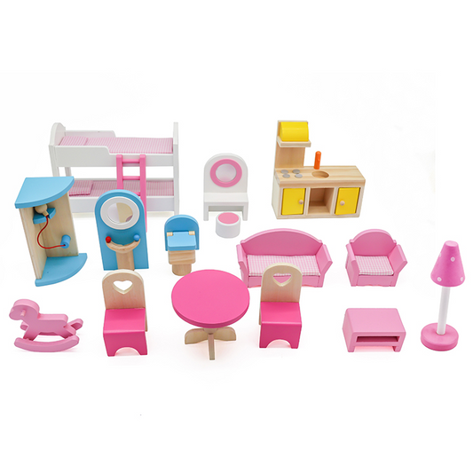 Casuta Din Lemn Ecologic, Pentru Papusi, 29 x 59 x 90 Cm, 3 Nivele, Iluminata Led, 5 Camere, Balcon, 16 Accesorii De Mobilier